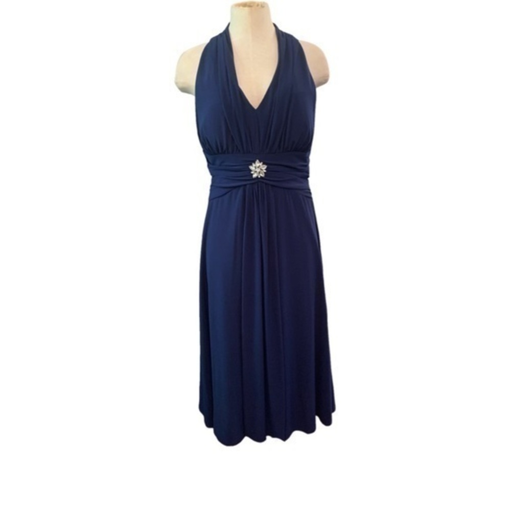 Jessica Howard Navy Blue Halter Front Short Evening Gown Sz 14